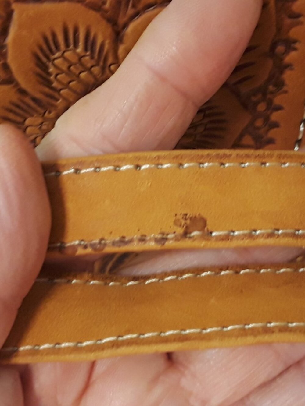 Shoulder Bag Leather Hand Tooled/Painted Floral Suede Lined Boho Vintage Tote - Picture 14 of 16